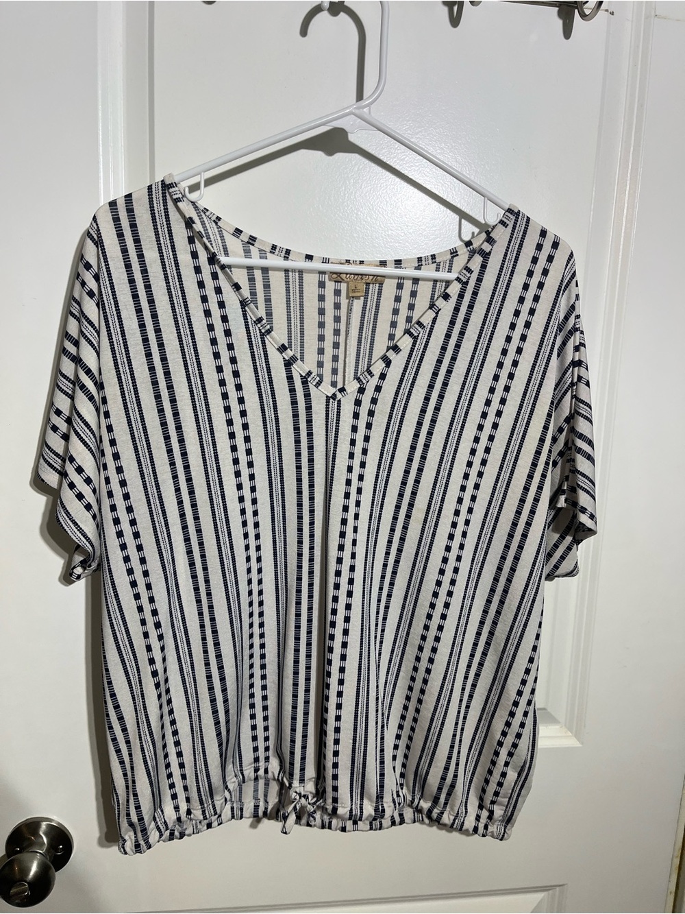 Lavish Black & White Vertical Stripe V-Neck Top